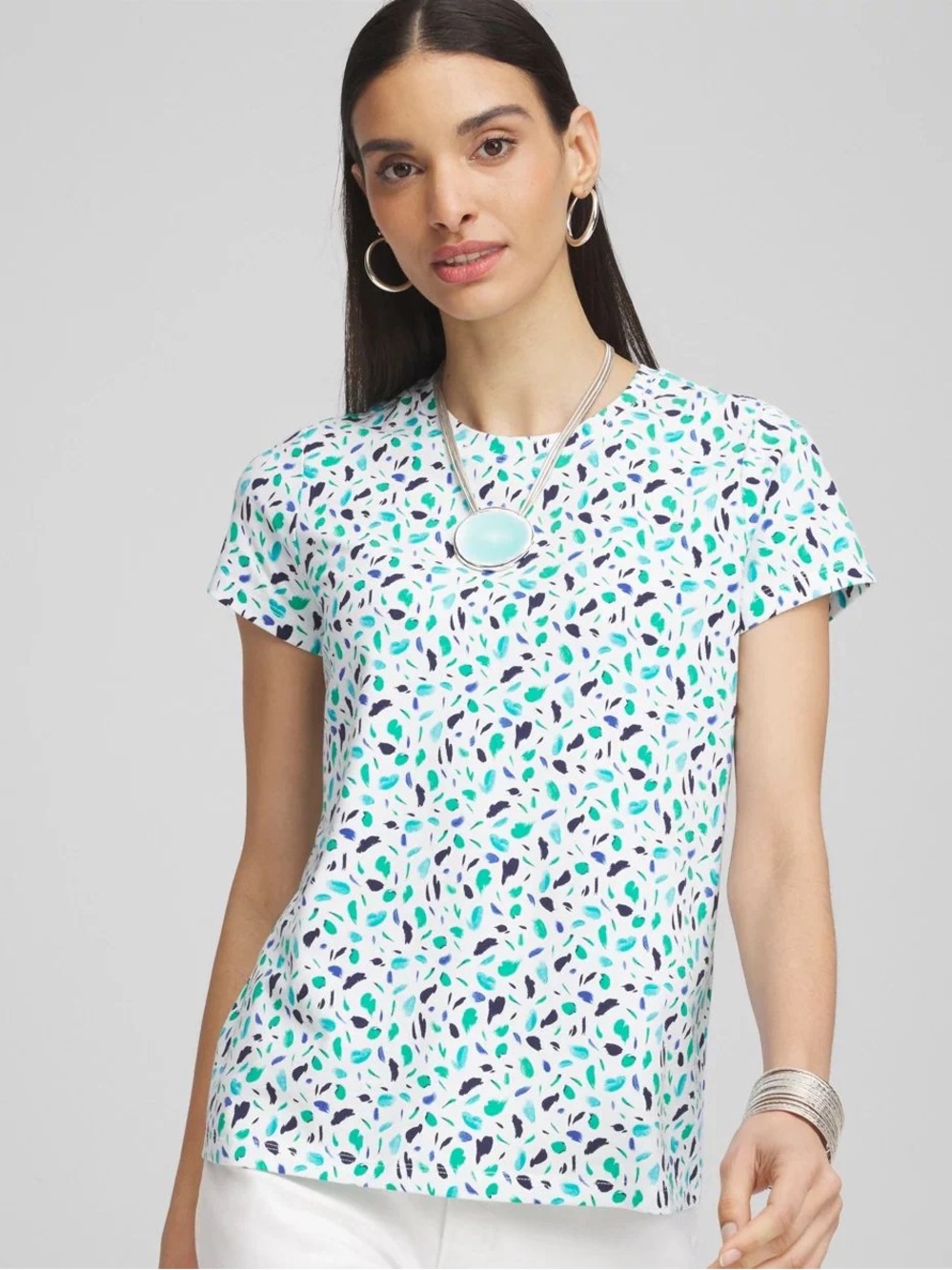CHICOS Crewneck Perfect Tee in Polka-Dot Print